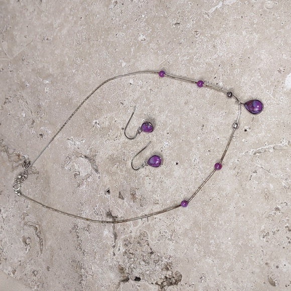 Purple Turquoise/Sterling Silver Necklace & Earrings Set - Picture 4 of 9